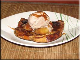 Ice cream and fried bananas atop French toast
