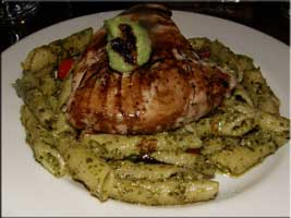 Ahi tuna on penne with creamy pesto