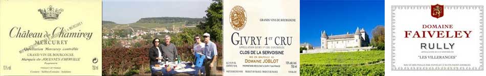 Burgundy strip, various labels, picnic above Mercurey, Chateau de Rully